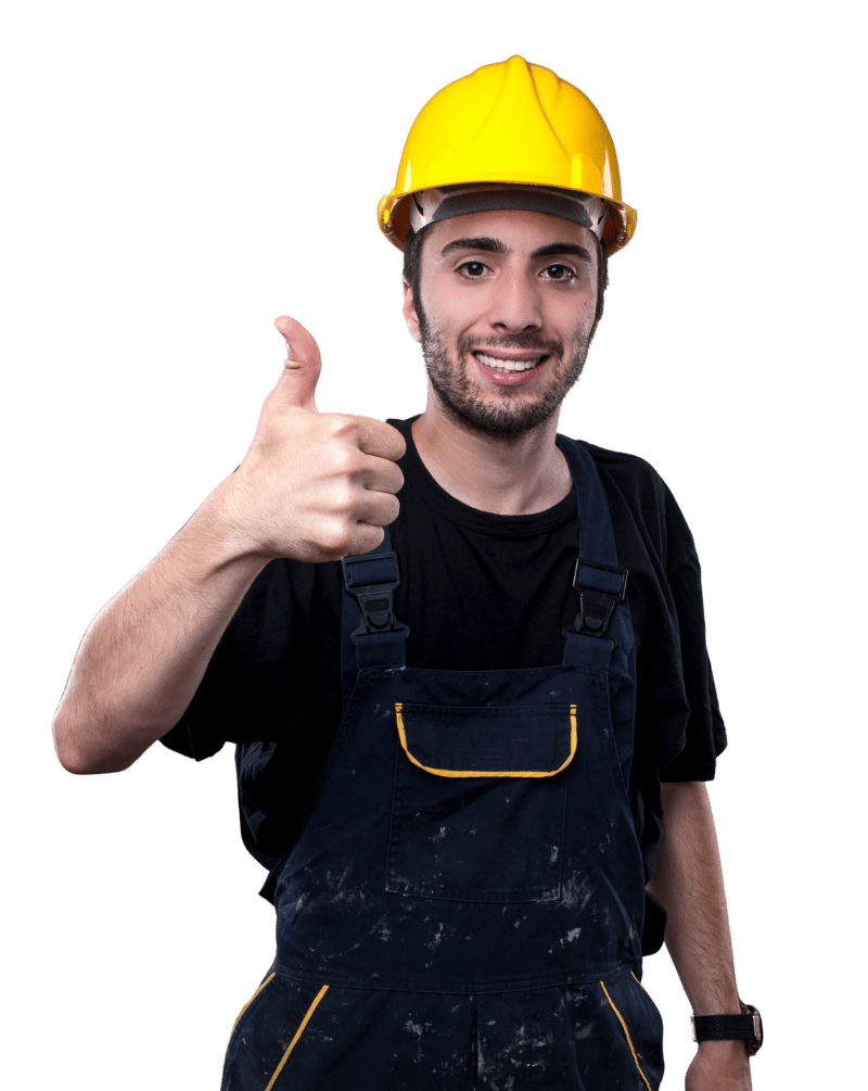 A construction worker, thumbs up